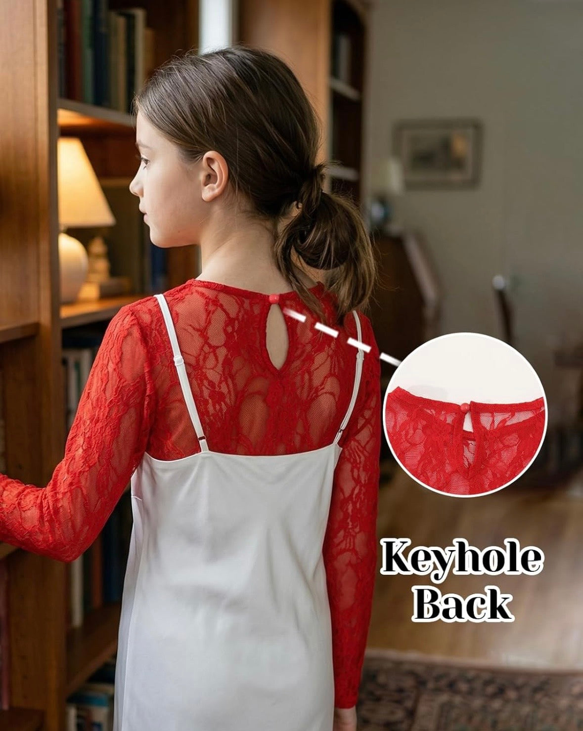 Girls Red Layering Lace Undershirt