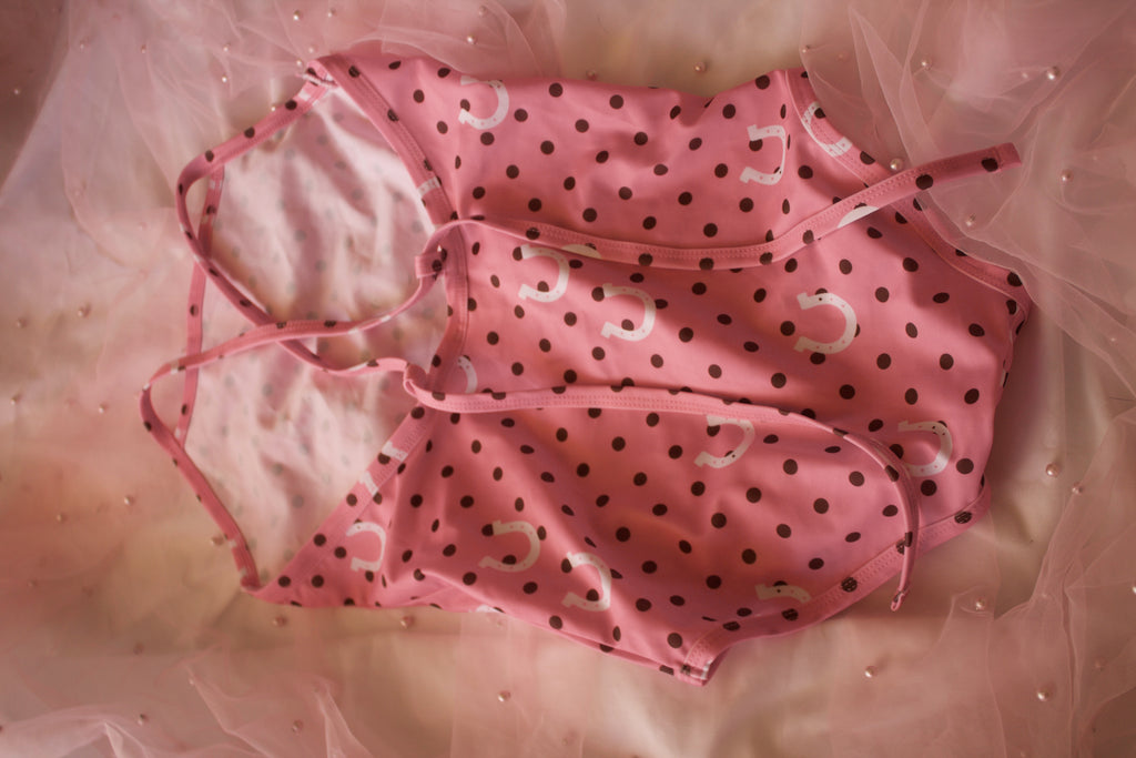 Dottie Polka Dot Swim Set for Girls | Pink & Brown Coquette Bikini | Safehaven Kids Swimwear PREORDER