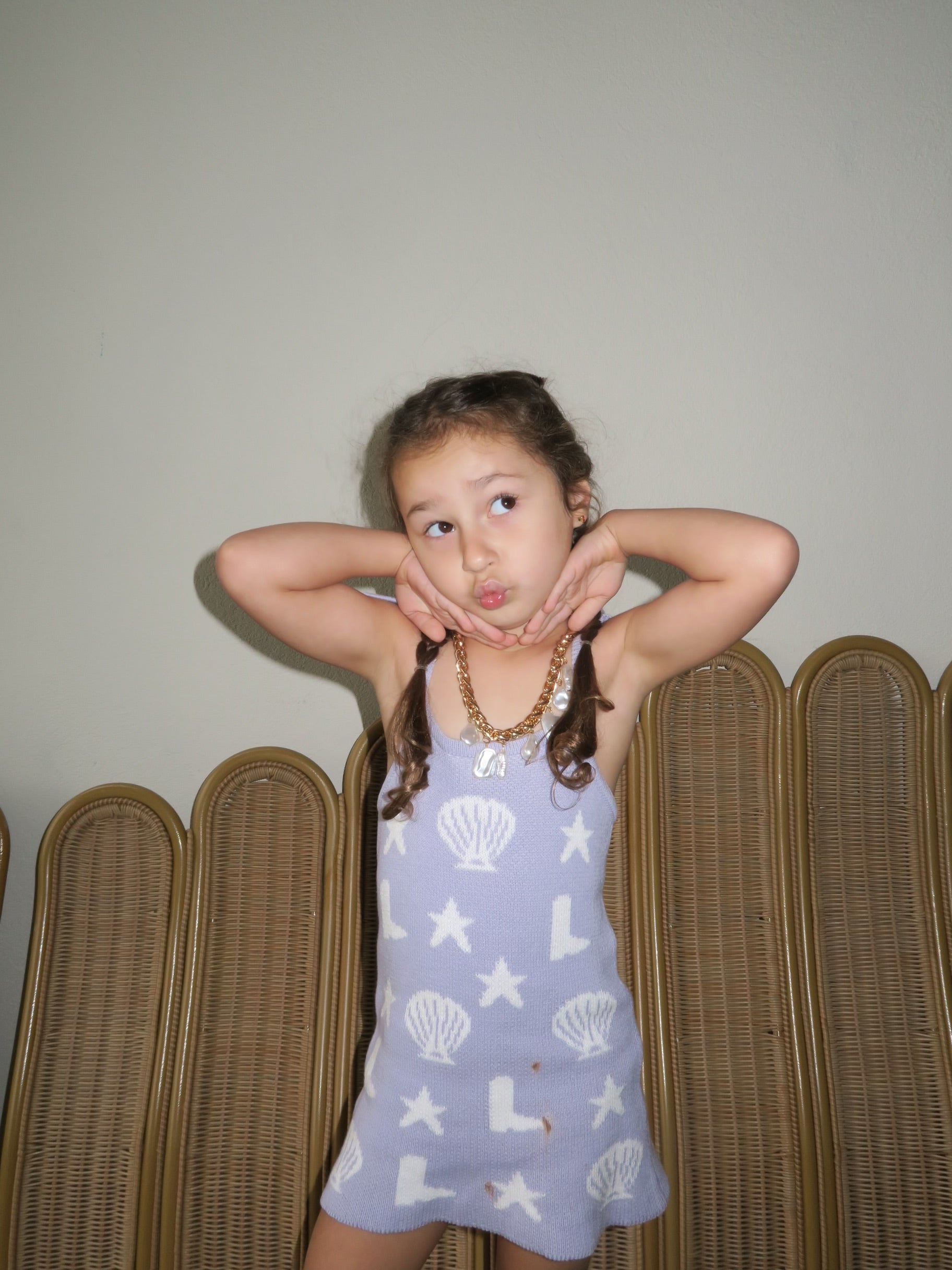 Coastal cowgirl lavender knit dress on the beach for toddler girls sea shells mermaid core cowgirl boots 