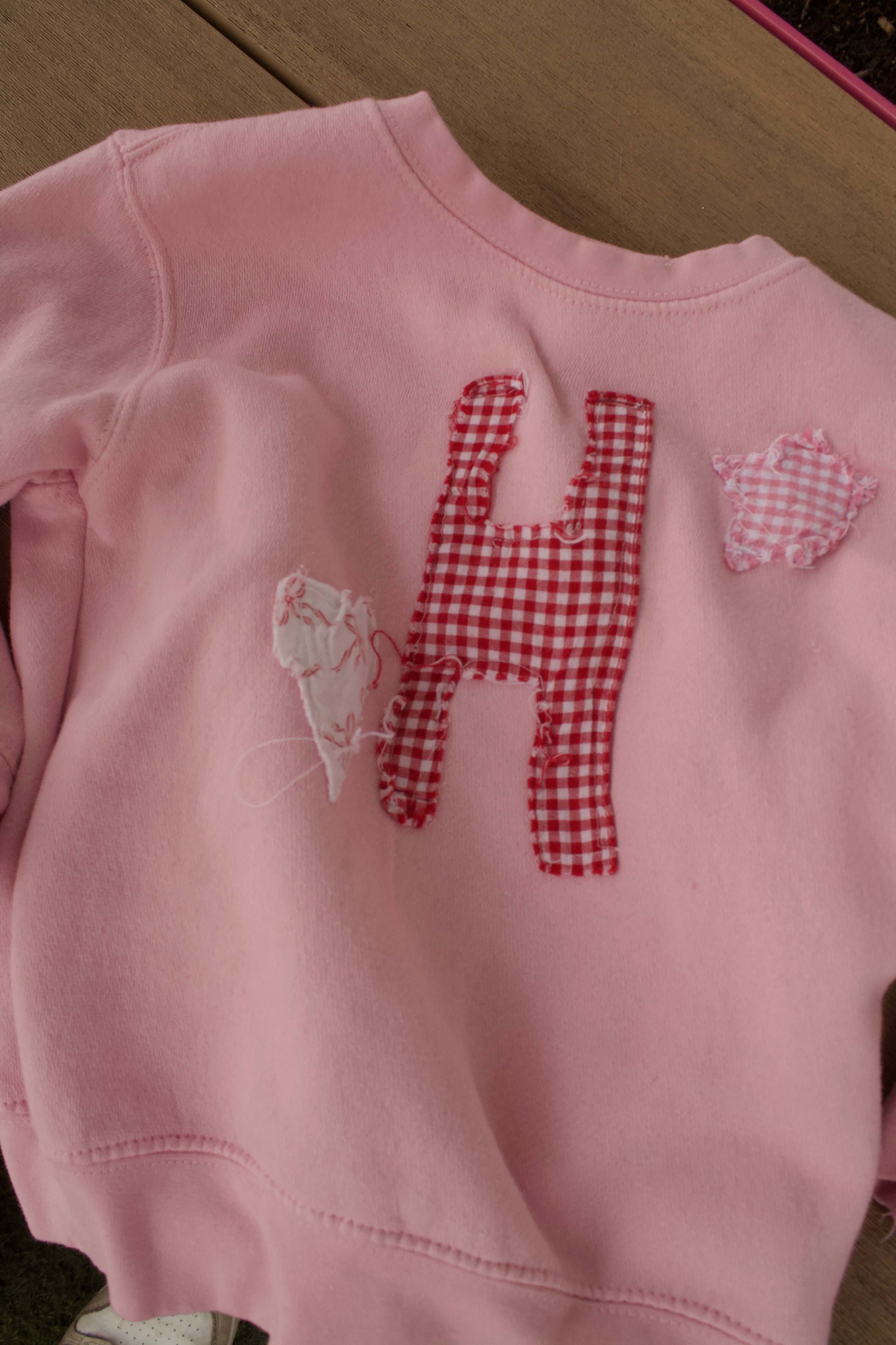 Toddler Pink Crewneck with Custom Letter Patch – Handmade Patchwork Sweater