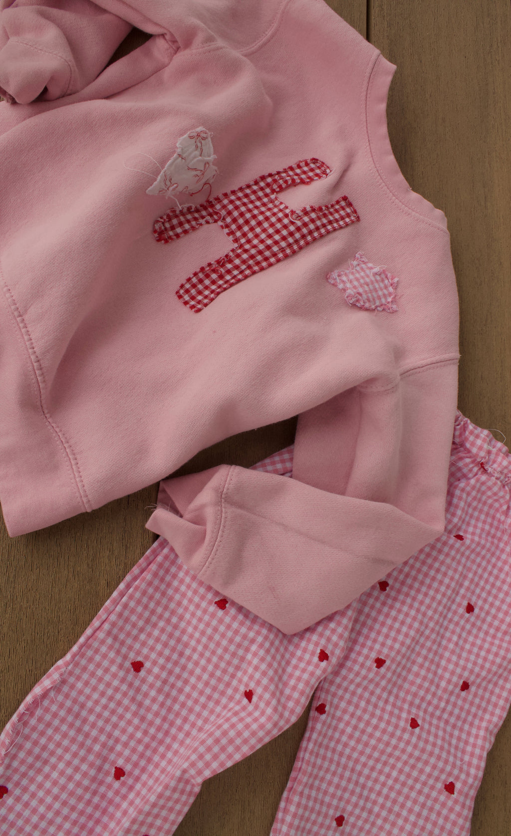 Toddler Pink Crewneck with Custom Letter Patch – Handmade Patchwork Sweater