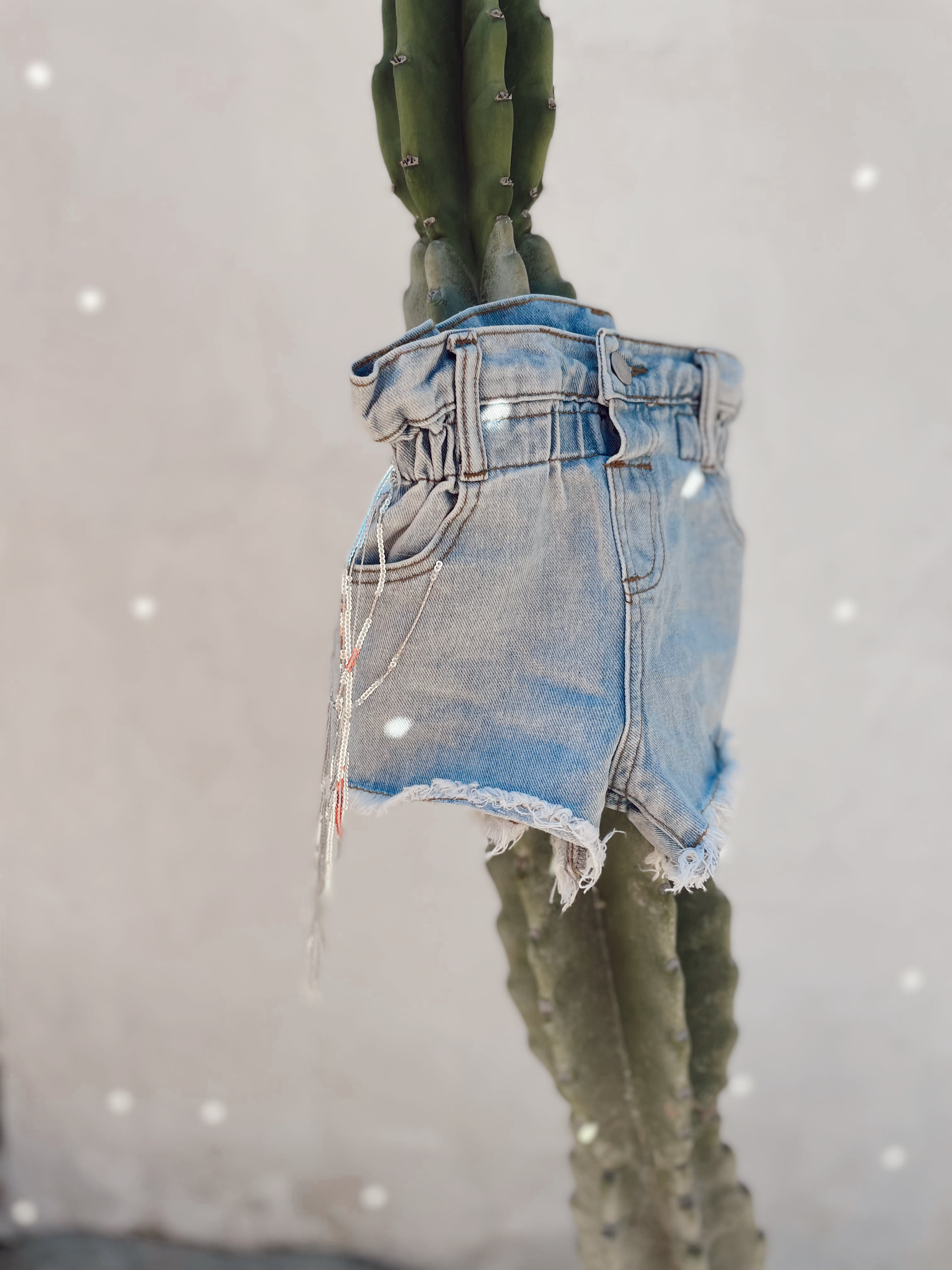 Girls Denim Sparkle Fringe Shorts