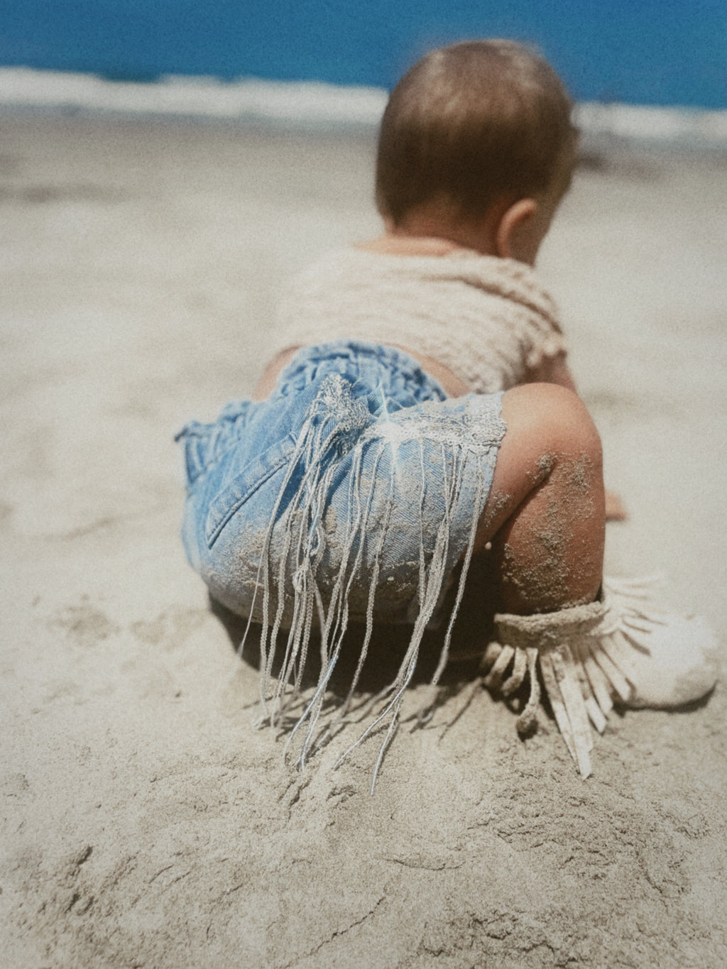 Girls Denim Sparkle Fringe Shorts