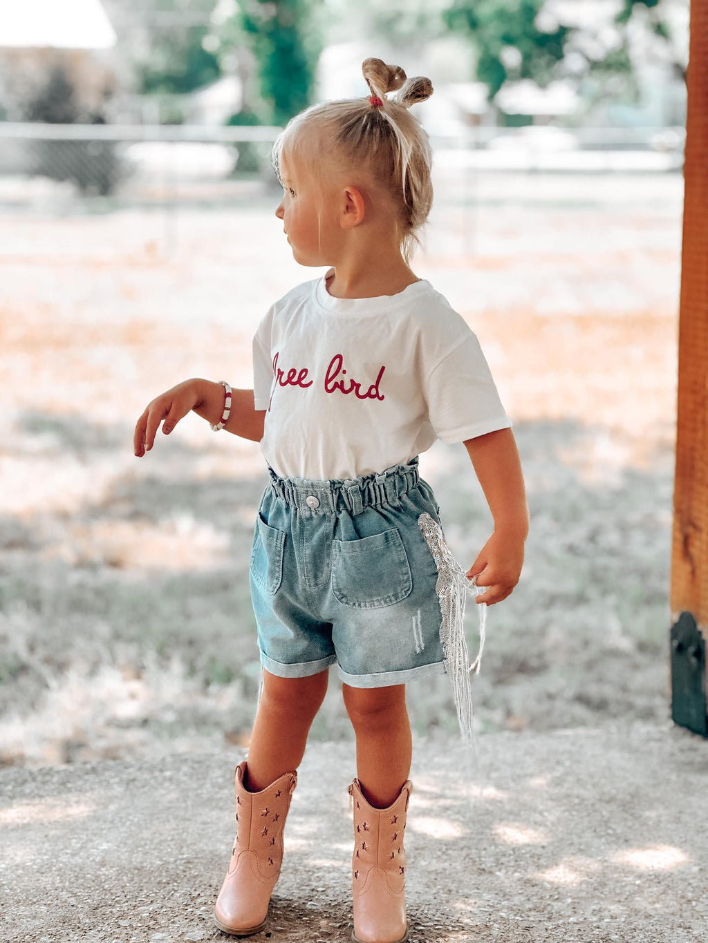 Girls Denim Sparkle Fringe Shorts